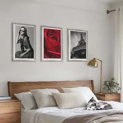 Triptykon billeder med ramme motiv af parisisk dame med Eiffeltårnsbriller