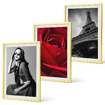 Triptykon billeder med ramme motiv af parisisk dame med Eiffeltårnsbriller