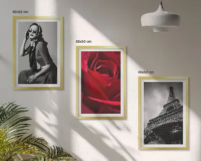 Triptykon billeder med ramme motiv af parisisk dame med Eiffeltårnsbriller