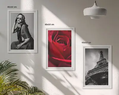 Triptykon billeder med ramme motiv af parisisk dame med Eiffeltårnsbriller