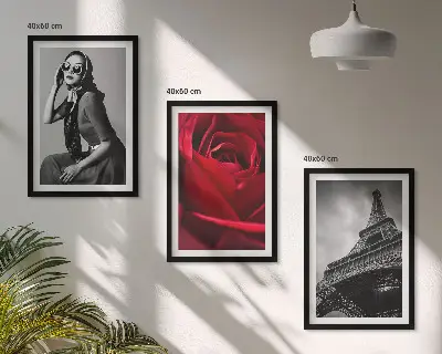 Triptykon billeder med ramme motiv af parisisk dame med Eiffeltårnsbriller