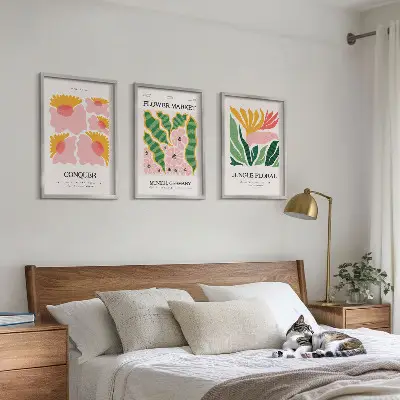 Blomster og blade moderne plakater triptykon med ramme