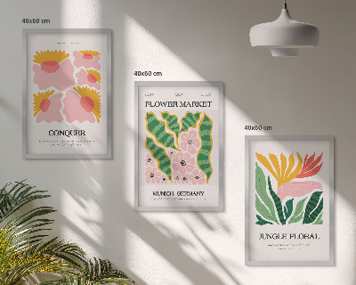 Triptykon billeder med ramme Blomster og blade moderne plakater