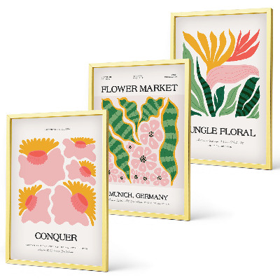 Triptykon billeder med ramme Blomster og blade moderne plakater