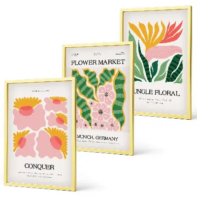 Blomster og blade moderne plakater triptykon med ramme