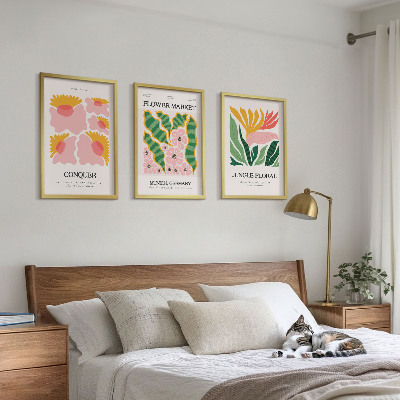 Triptykon billeder med ramme Blomster og blade moderne plakater