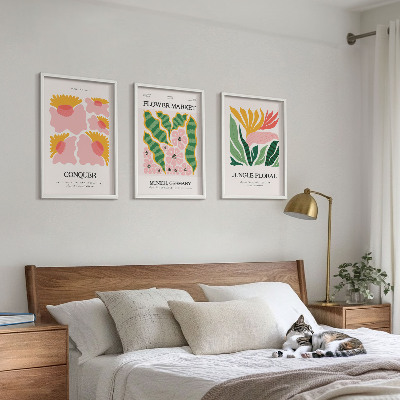 Triptykon billeder med ramme Blomster og blade moderne plakater