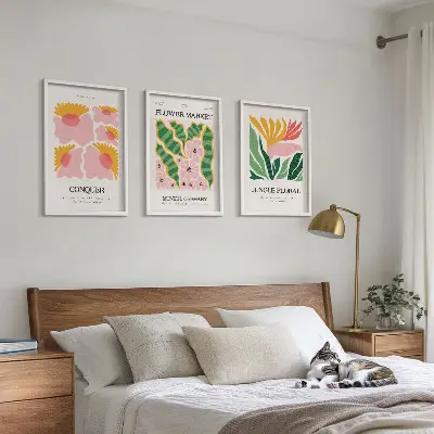 Blomster og blade moderne plakater triptykon med ramme