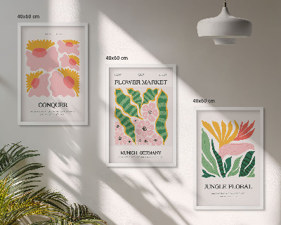 Triptykon billeder med ramme Blomster og blade moderne plakater