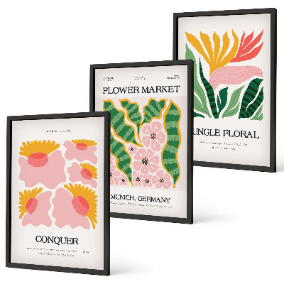 Triptykon billeder med ramme Blomster og blade moderne plakater