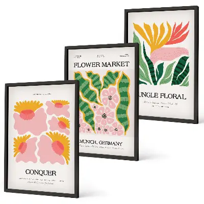 Blomster og blade moderne plakater triptykon med ramme