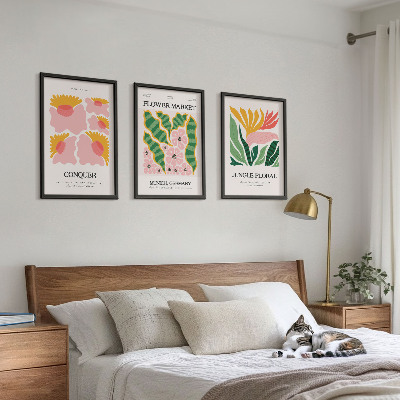 Triptykon billeder med ramme Blomster og blade moderne plakater