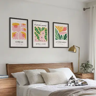 Blomster og blade moderne plakater triptykon med ramme