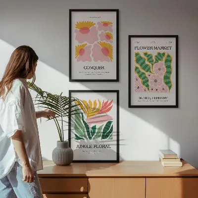 Blomster og blade moderne plakater triptykon med ramme