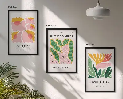 Blomster og blade moderne plakater triptykon med ramme