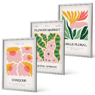 Triptykon billeder med ramme Blomster og blade moderne plakater