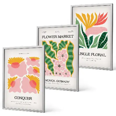 Blomster og blade moderne plakater triptykon med ramme