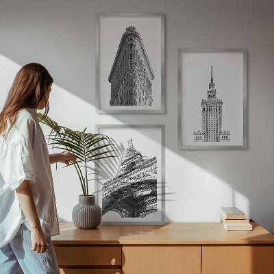 Triptykon billeder med ramme Arkitektoniske sort-hvide bygninger