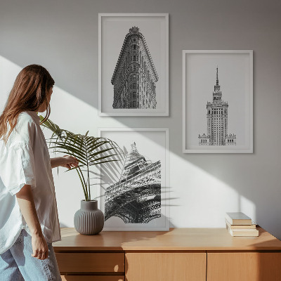 Triptykon billeder med ramme Arkitektoniske sort-hvide bygninger