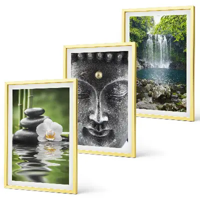 Buddha vægdekoration med sten- og vandmotiv billedsæt til soveværelset med harmoni-tema