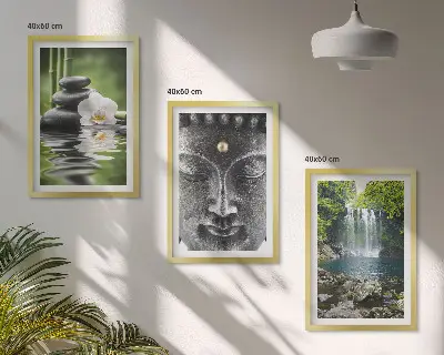 Buddha vægdekoration med sten- og vandmotiv billedsæt til soveværelset med harmoni-tema