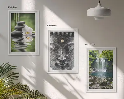 Buddha vægdekoration med sten- og vandmotiv billedsæt til soveværelset med harmoni-tema