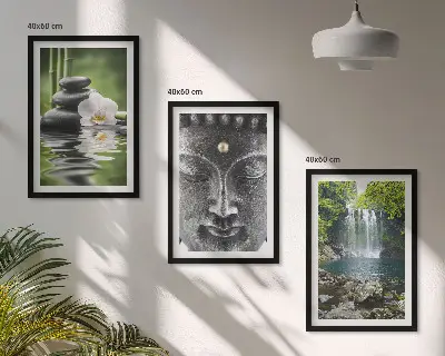 Buddha vægdekoration med sten- og vandmotiv billedsæt til soveværelset med harmoni-tema