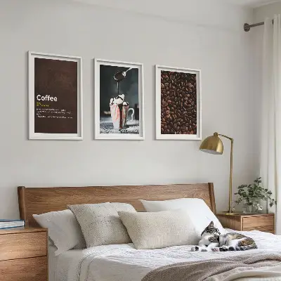 Triptykon med ramme fotokunst af flødeskumskaffe