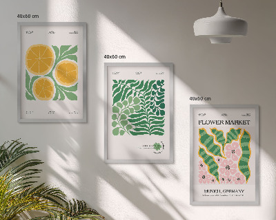 Triptykon billeder med ramme Pastelfarvede frugt- og plantemotiver