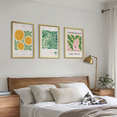 Triptykon billeder med ramme Pastelfarvede frugt- og plantemotiver
