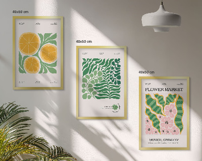 Triptykon billeder med ramme Pastelfarvede frugt- og plantemotiver