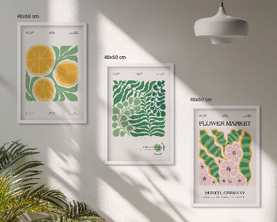 Triptykon billeder med ramme Pastelfarvede frugt- og plantemotiver