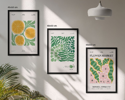 Triptykon billeder med ramme Pastelfarvede frugt- og plantemotiver