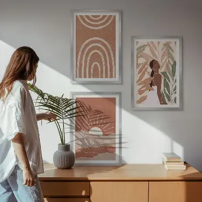 Billedvæg med boho abstrakte former inspiration til din vægudsmykning
