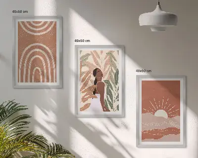 Billedvæg med boho abstrakte former inspiration til din vægudsmykning