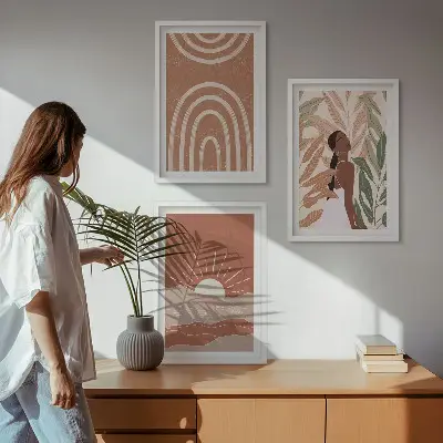 Billedvæg med boho abstrakte former inspiration til din vægudsmykning