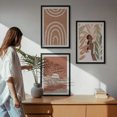 Billedvæg med boho abstrakte former inspiration til din vægudsmykning