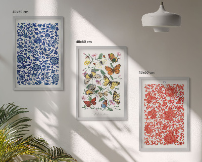 Triptykon billeder med ramme Vintage blomster sommerfugle ornamenter