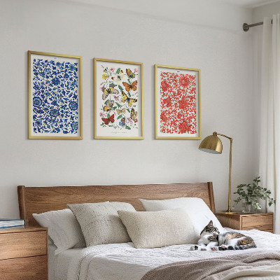 Triptykon billeder med ramme Vintage blomster sommerfugle ornamenter