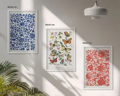 Triptykon med vintage blomster og sommerfugle billeder med ramme