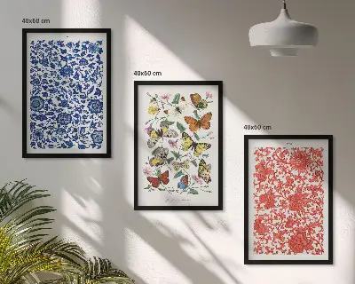 Triptykon med vintage blomster og sommerfugle billeder med ramme