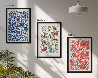 Triptykon billeder med ramme Vintage blomster sommerfugle ornamenter