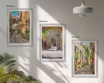 Billedsæt til soveværelset med italiensk gade- og blomsterarkitektur