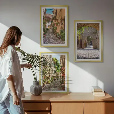 Billedsæt til soveværelset med italiensk gade- og blomsterarkitektur
