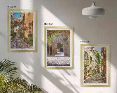Billedsæt til soveværelset med italiensk gade- og blomsterarkitektur