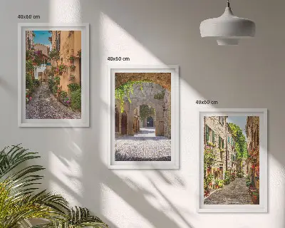 Billedsæt til soveværelset med italiensk gade- og blomsterarkitektur