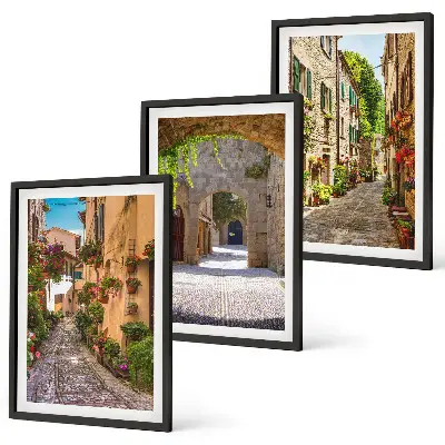 Billedsæt til soveværelset med italiensk gade- og blomsterarkitektur