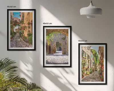 Billedsæt til soveværelset med italiensk gade- og blomsterarkitektur