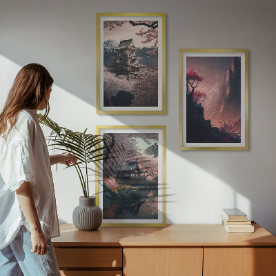 Triptykon billeder med ramme Fantasilandskaber i Japans bjerge