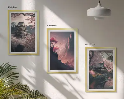 Fantasilandskaber i Japans bjerge triptykon med ramme
